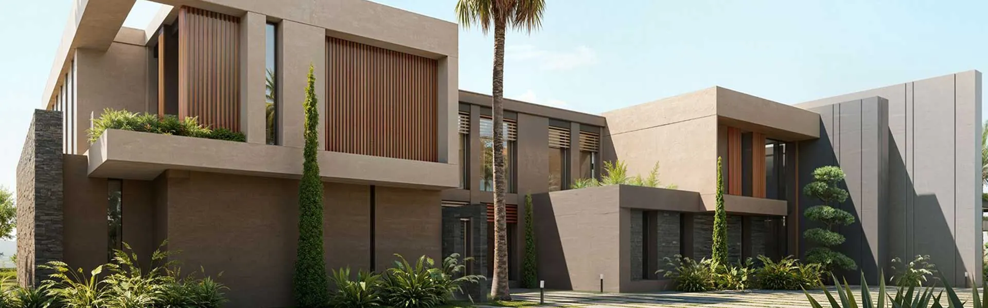 Perspective 3D d'un ensemble de villas contemporaines